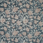 Gray Home Fabric Boho Floral Block Print Lightweight Feel on Linen Blend - Mrignayani 