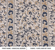 Linen Block Print Fabric 58&quot; Width Medium Weight Linen Natural Base Color Curtains and Drapes Upholstery Pillow Covers Tablecloths and Runners Bedding Tote Bag Lampshades Napkins by Fabritual