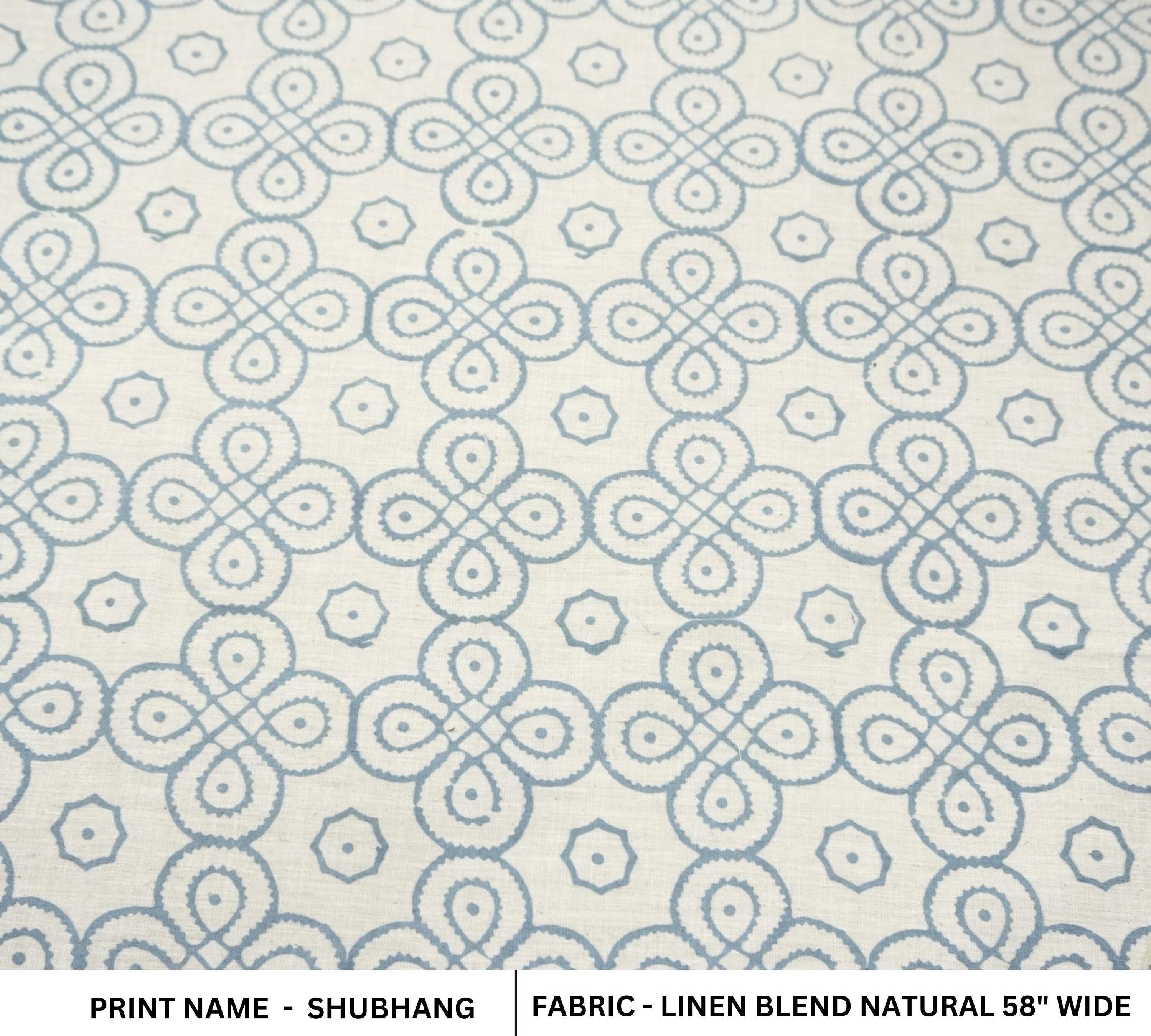 58" Block Printed Viscose Linen for Farmhouse Living Room and Cushion Decor, Fabritual Viscose Linen Fabric with Ethnic Print for Stylish Upholstery.