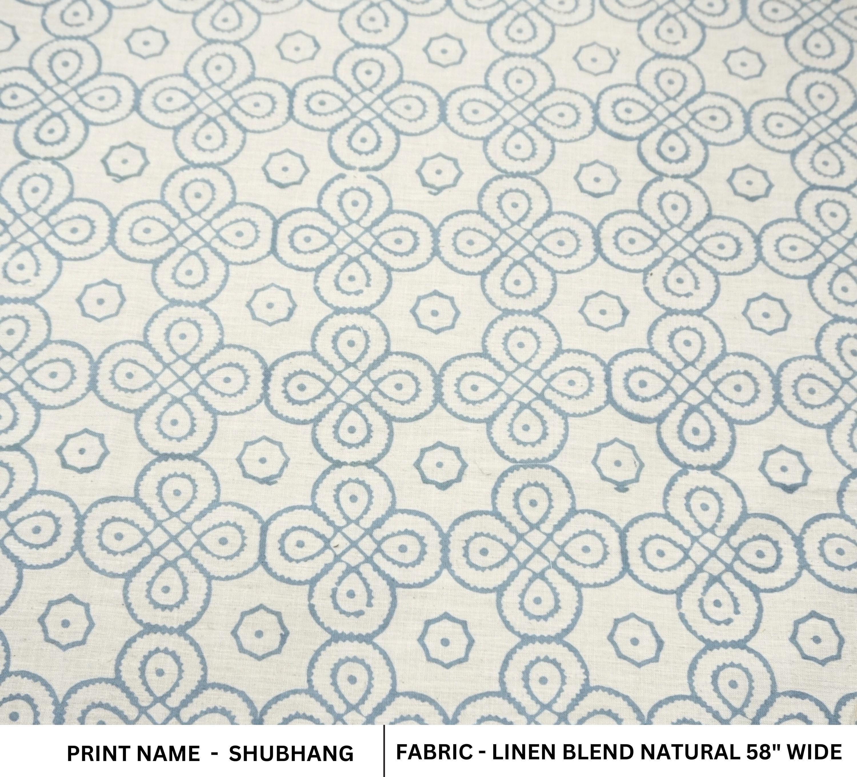 58" Block Printed Viscose Linen for Farmhouse Living Room and Cushion Decor, Fabritual Viscose Linen Fabric with Ethnic Print for Stylish Upholstery.