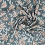 Gray Home Fabric Boho Floral Block Print Lightweight Feel on Linen Blend - Mrignayani 
