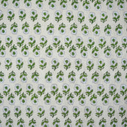 Handblock Printed Artisanal Green Floral Pue Linen Fabric for Home Decor - Ashok