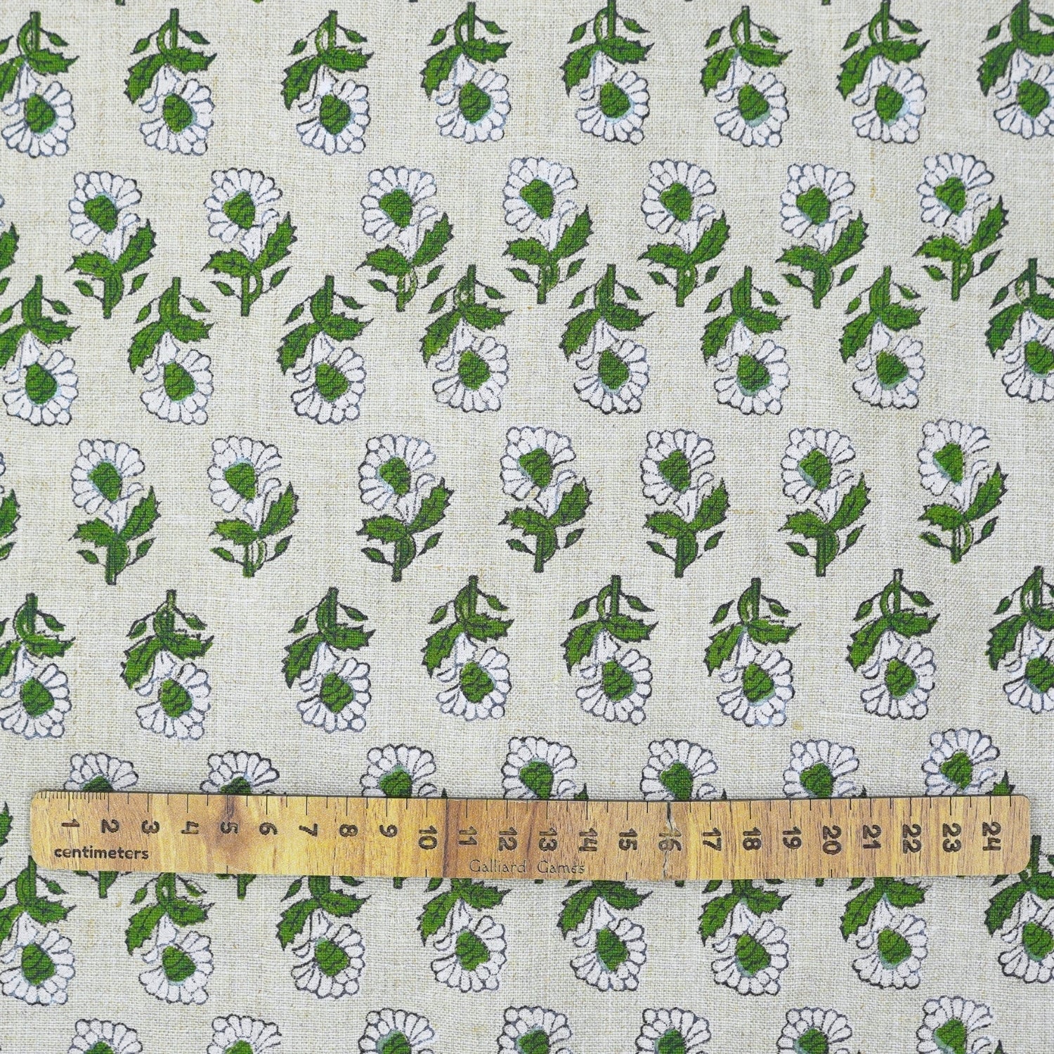 Handblock Printed Artisanal Green Floral Pue Linen Fabric for Home Decor - Ashok