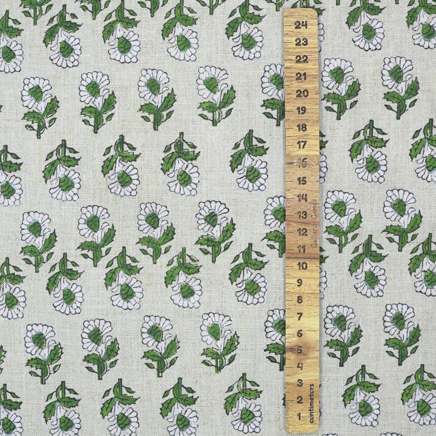Handblock Printed Artisanal Green Floral Pue Linen Fabric for Home Decor - Ashok