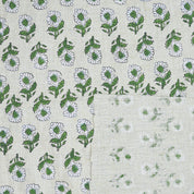 Handblock Printed Artisanal Green Floral Pue Linen Fabric for Home Decor - Ashok