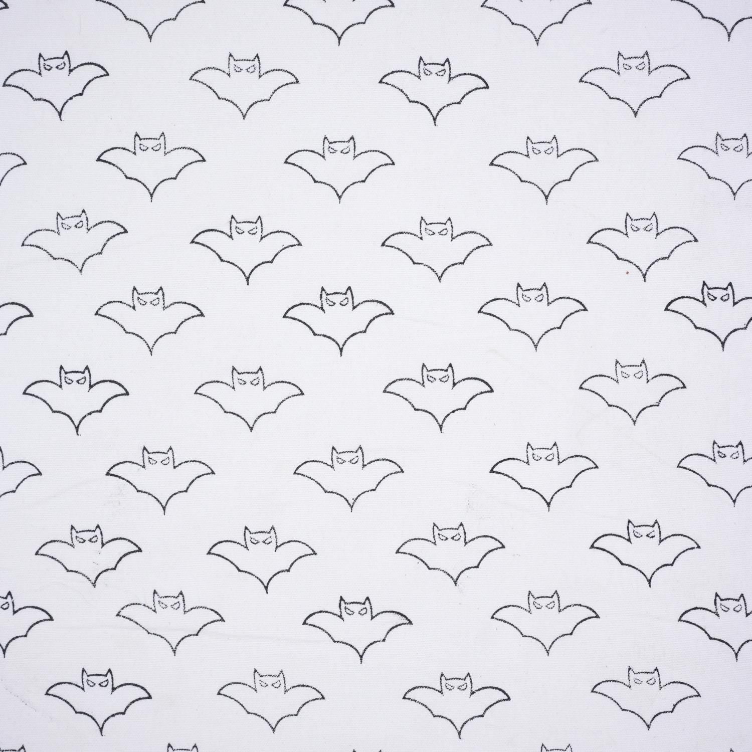 Block Print Thick Cotton White Decorative Halloween Party Cushion Cover Fabric with Bat Design