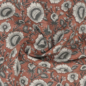 Handcrafted Elegant Red Floral Pure Linen Fabric Sustainable & Soft Sunflower Design