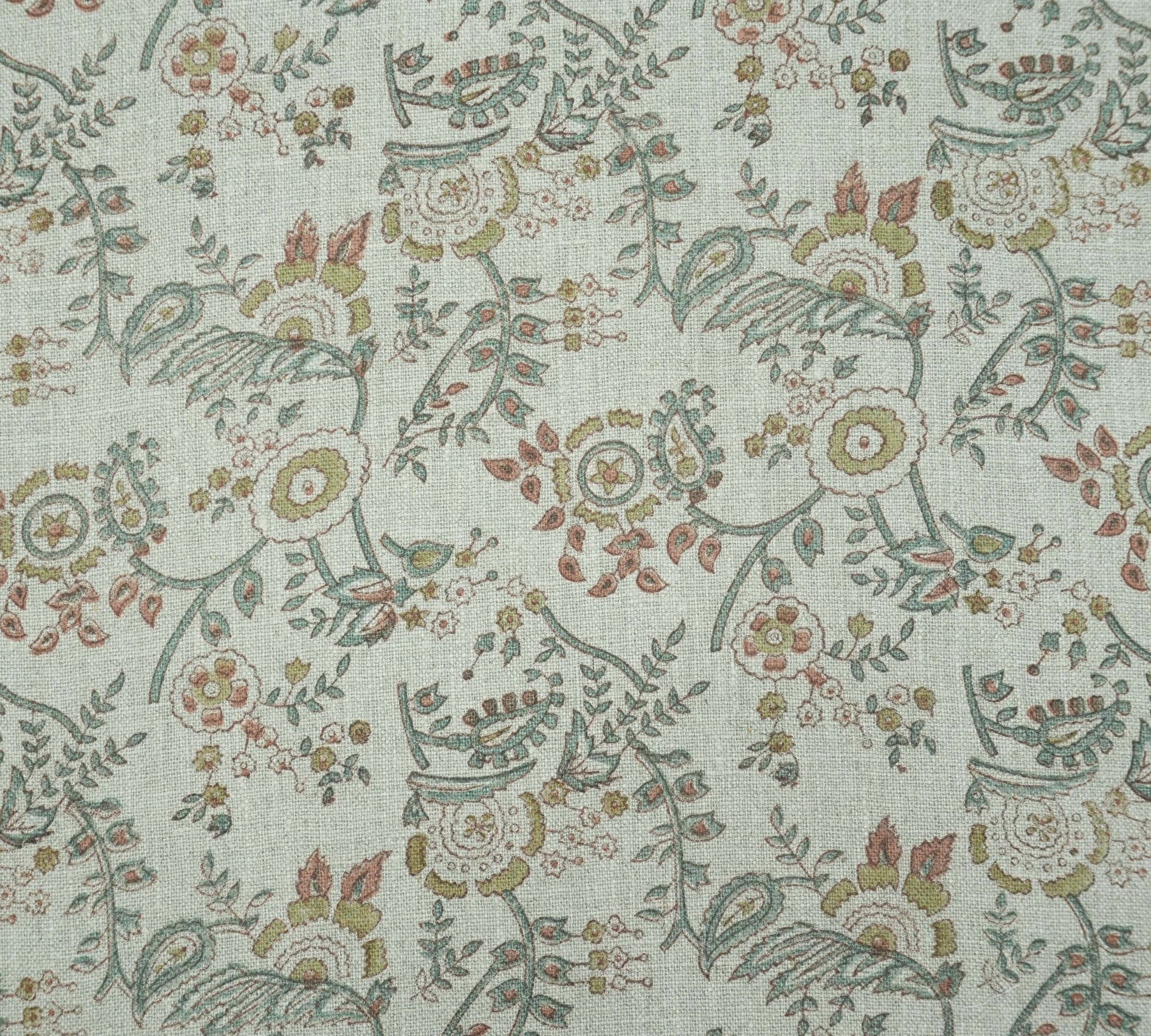 Blue Brown Floral Hand Block Print Linen Arpan Fabric