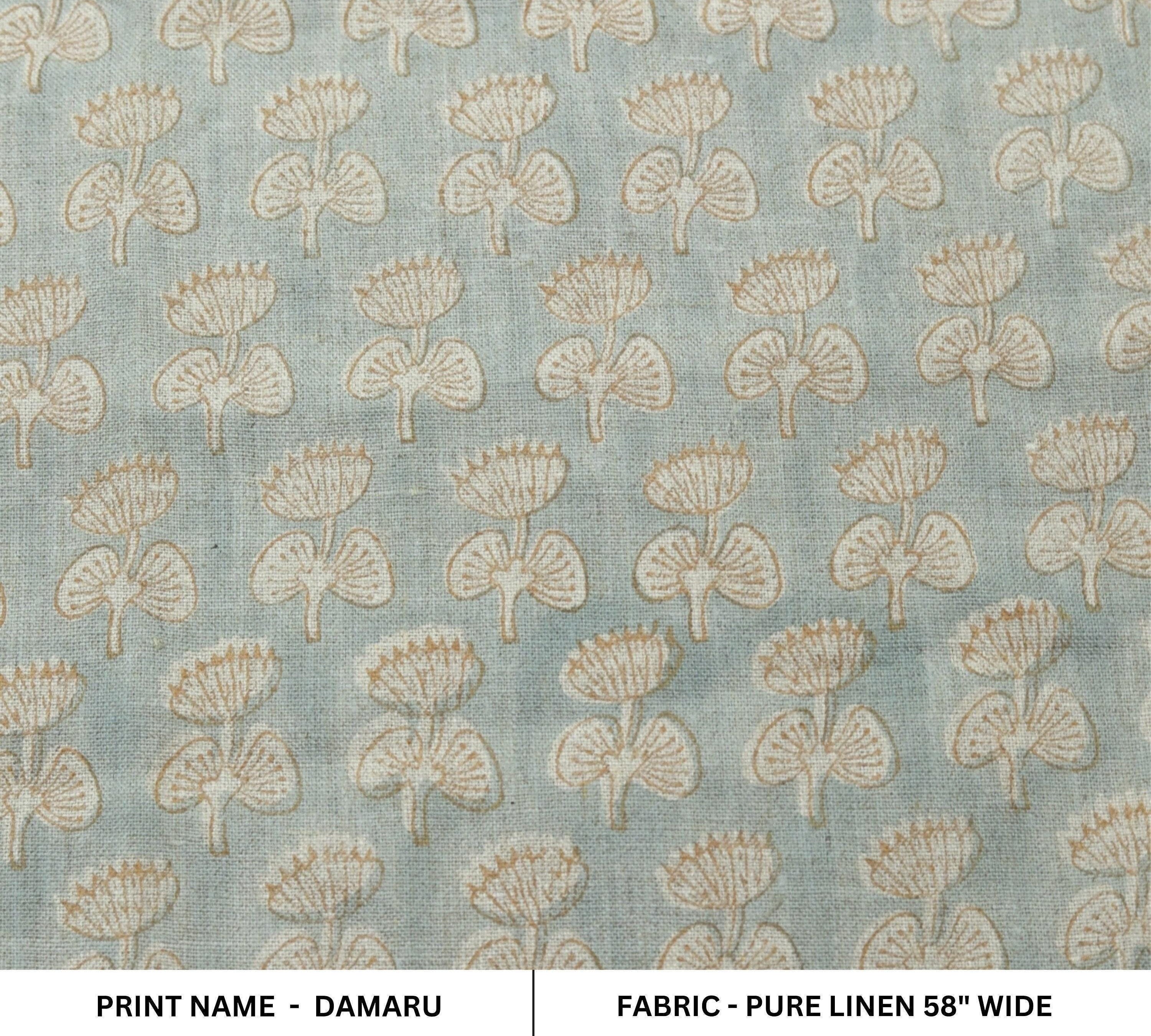 Linen Block Print Fabric 58 Inch Width Medium Weight Linen Natural Base Color Curtains and Drapes Upholstery Pillow Covers Tablecloths and Runners Bedding Tote Bag Lampshades Napkins by Fabritual