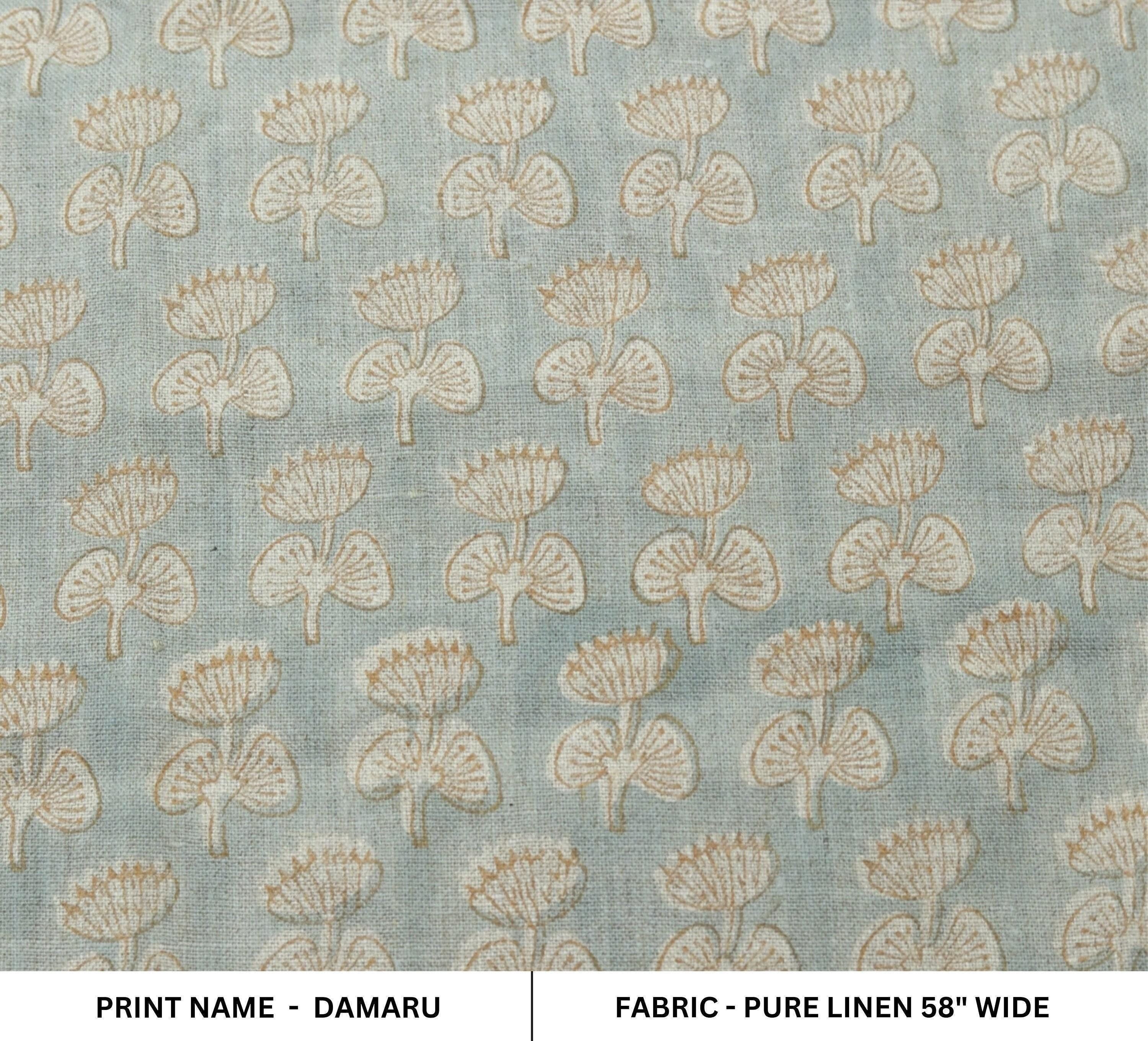 Linen Block Print Fabric 58 Inch Width Medium Weight Linen Natural Base Color Curtains and Drapes Upholstery Pillow Covers Tablecloths and Runners Bedding Tote Bag Lampshades Napkins by Fabritual