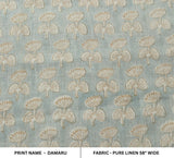 Handmade Pure Linen Block Printed Designer Borwn and Greyish Floral Fabric for Upholstery – DAMARU
