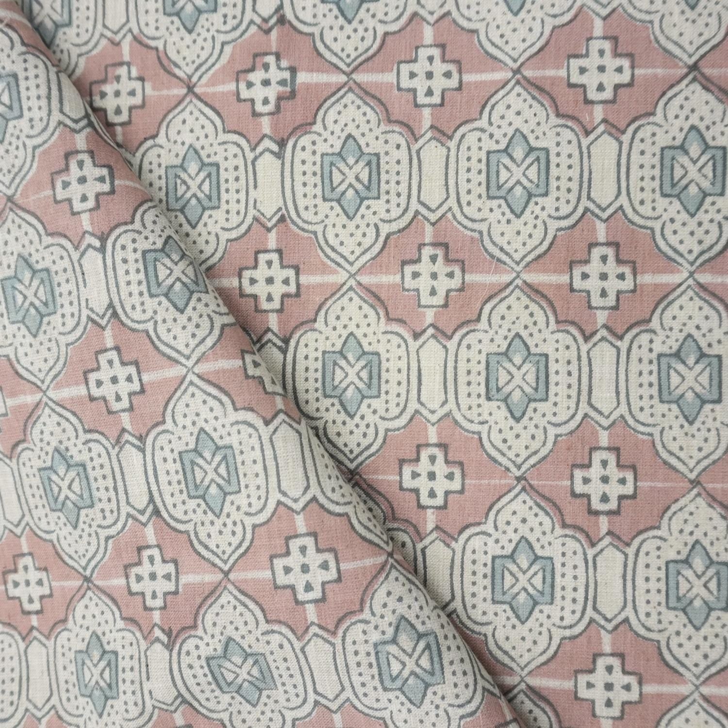 Linen Block Print Fabric Linen Blend 58 Inch Width Light Weight Linen Natural Base Color Curtains and Drapes Upholstery Handmade Art Pillow Covers Tablecloths and Runners Bedding Tote Bag Lampshades Napkins by Fabritual