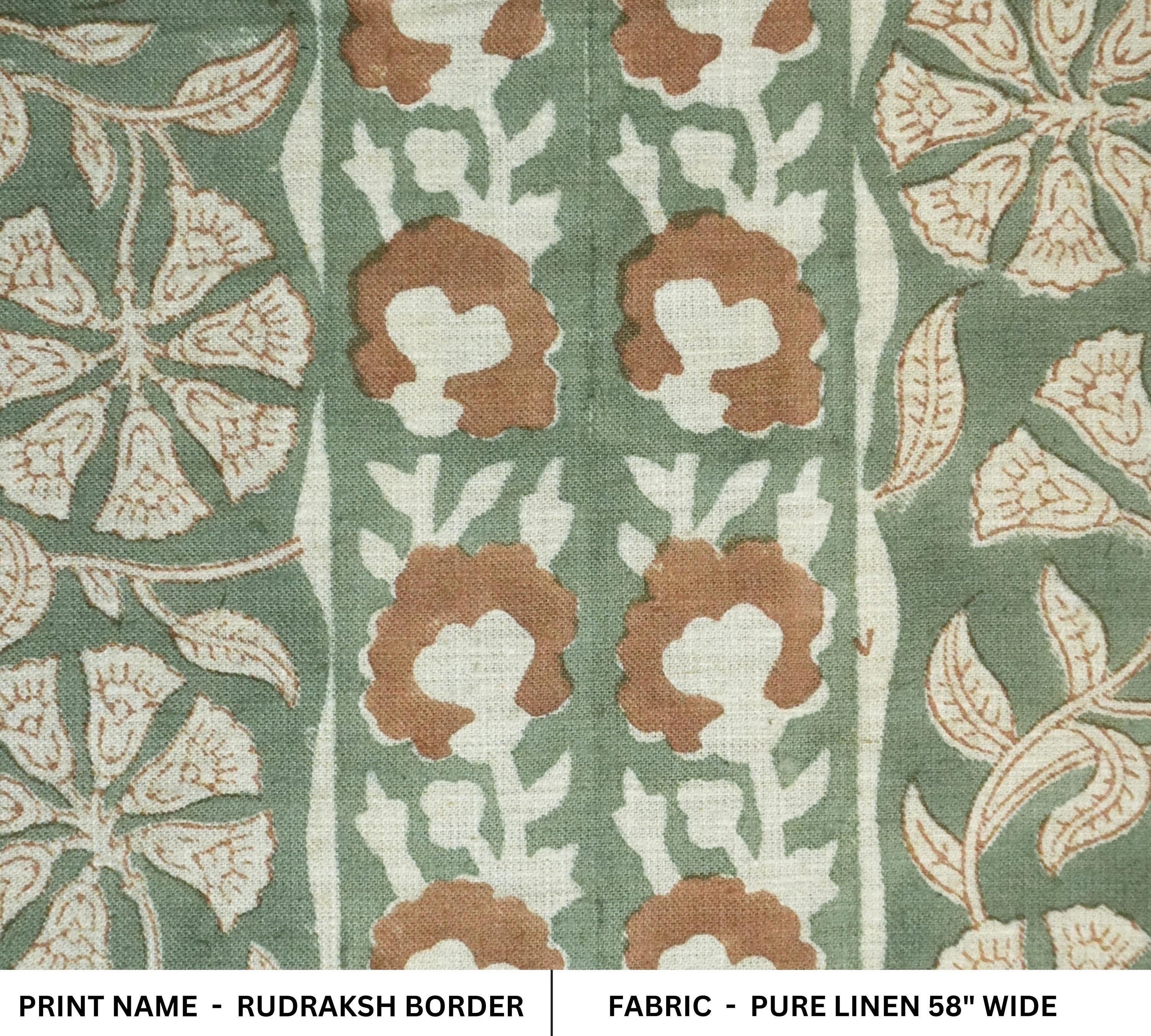 Cotton Block Print Fabric 58&quot; Width Medium Weight Pure Linen Natural Base Color Curtains and Drapes Pillow Covers Tablecloths and Runners Bedding Tote Bag Lampshades Napkins by Fabritual