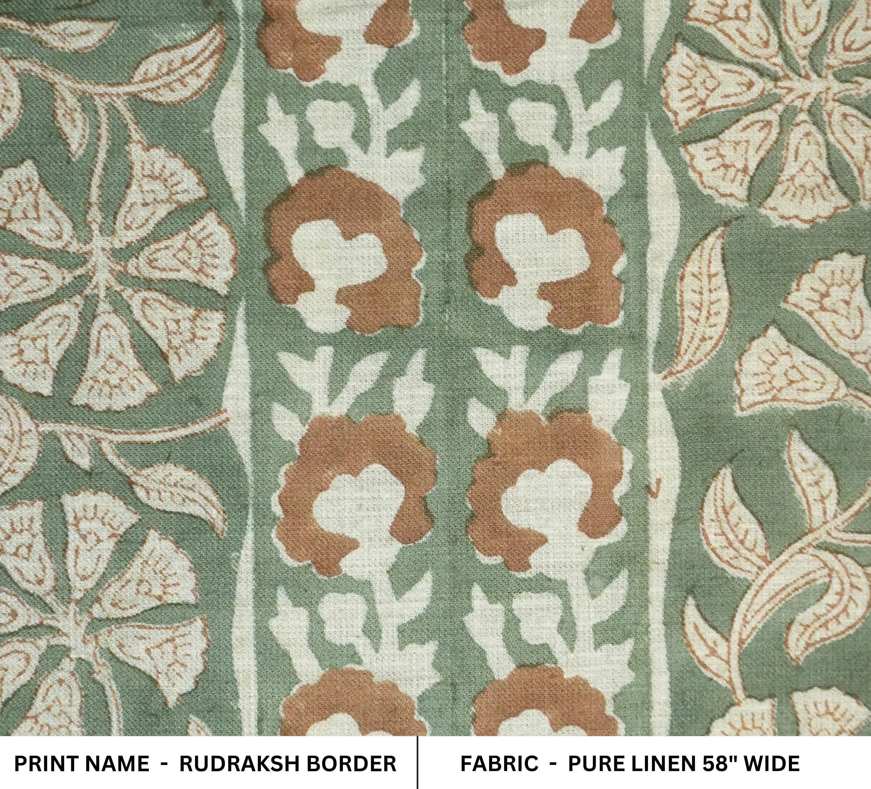 Cotton Block Print Fabric 58&quot; Width Medium Weight Pure Linen Natural Base Color Curtains and Drapes Pillow Covers Tablecloths and Runners Bedding Tote Bag Lampshades Napkins by Fabritual