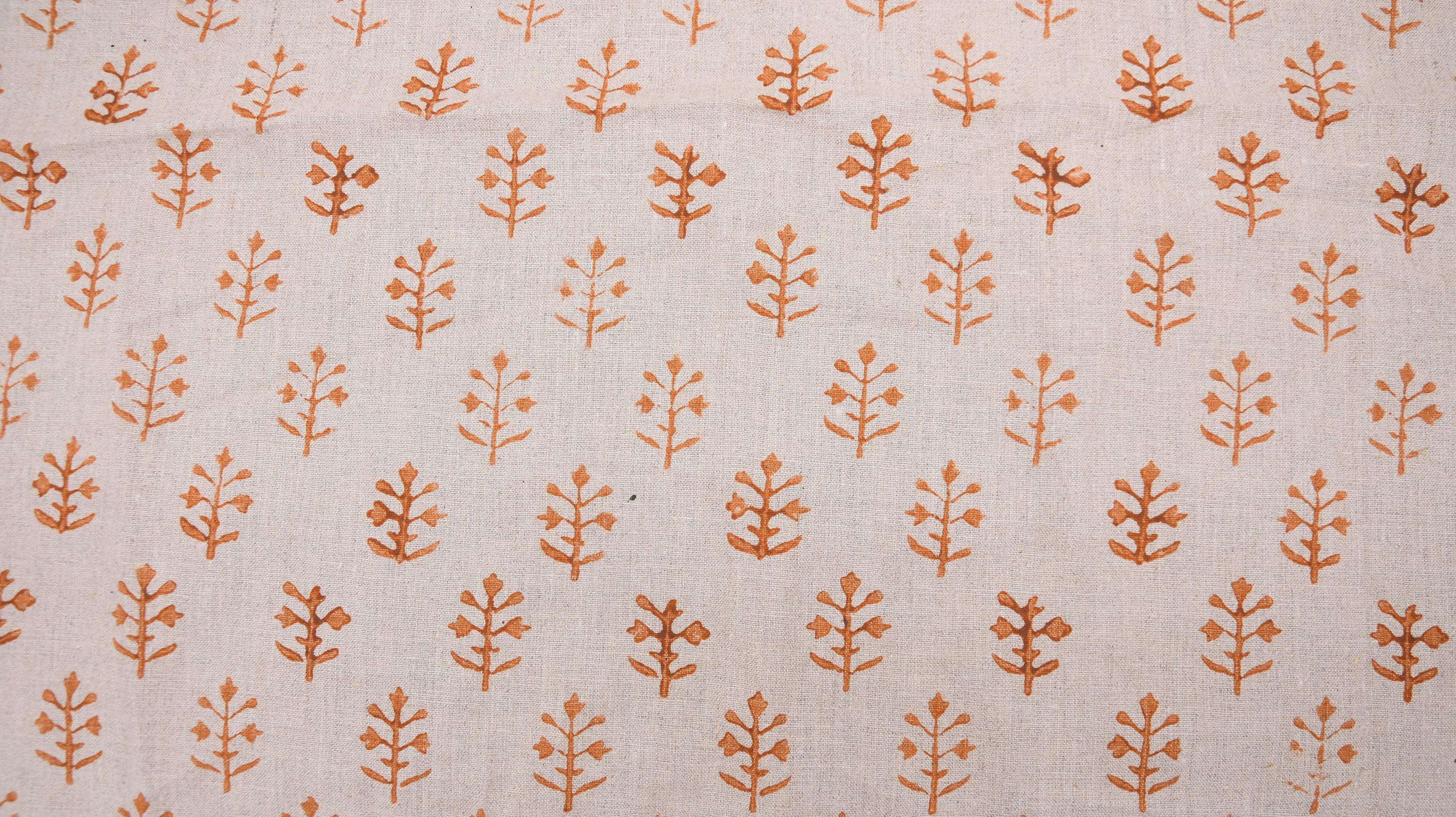 Linen Block Print Fabric 58 Inch Width Medium Weight Linen Natural Base Color Upholstery Handmade Art Pillow Covers Tablecloths and Runners Bedding Tote Bag Lampshades Napkins by Fabritual