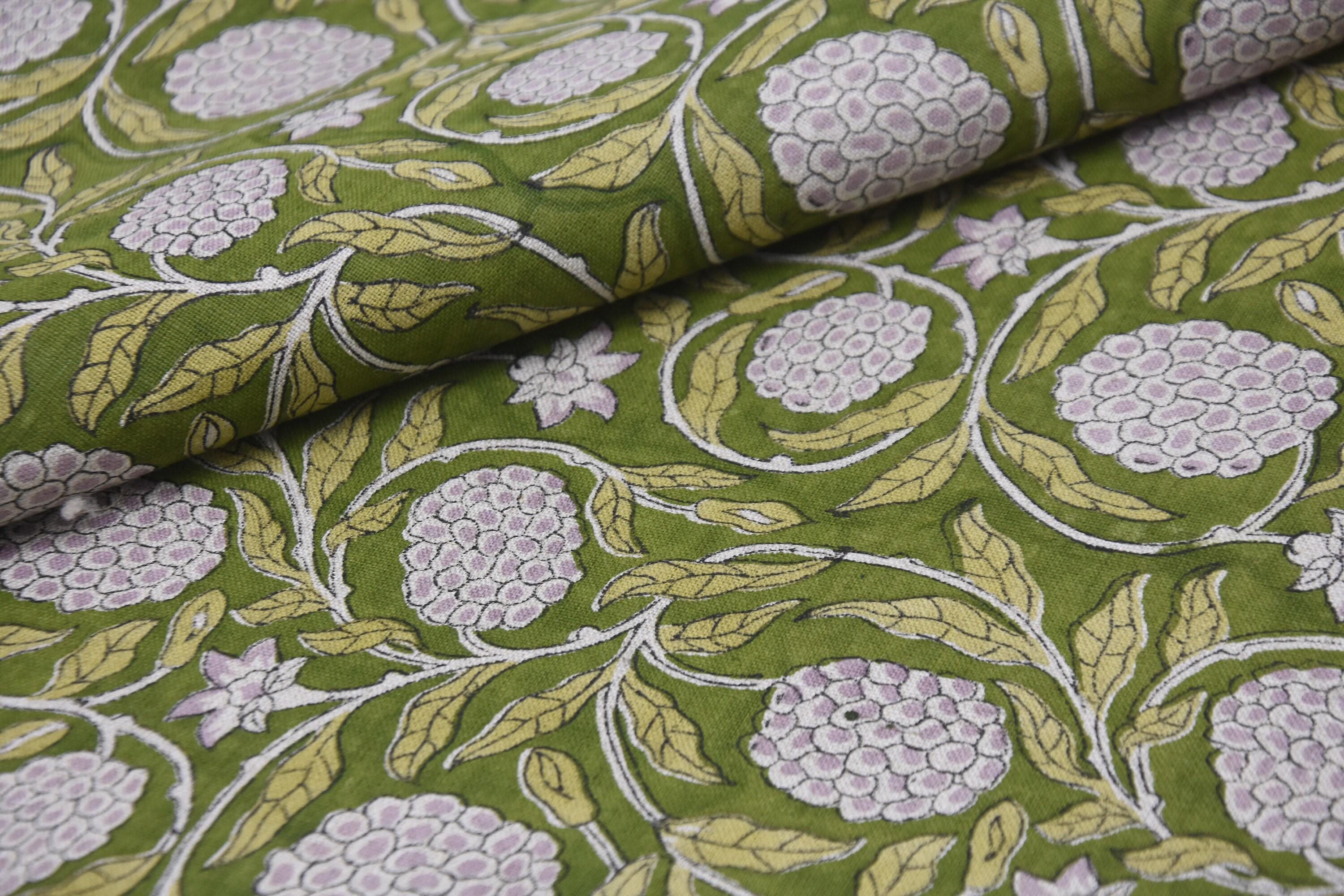 Linen Block Print Fabric 58 Inch Width Medium Weight Linen Natural Base Color Curtains and Drapes Upholstery Handmade Art Pillow Covers Tablecloths and Runners Bedding Tote Bag Lampshades Napkins by Fabritual