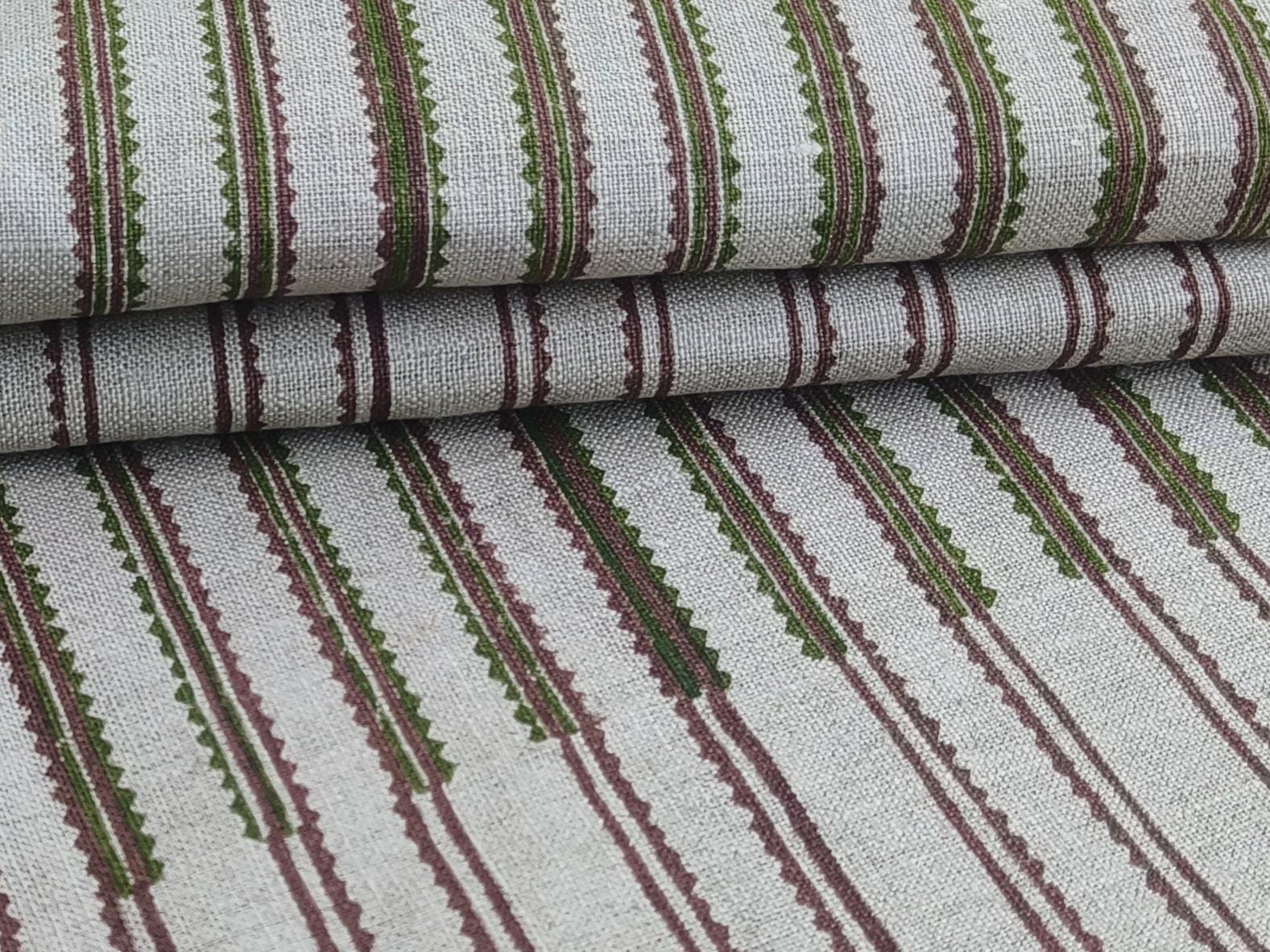 Handmade Indian Block Printed Premium Pure Linen Gray Stripe 58" Wide Handloom Fabric for Curtains – LINE