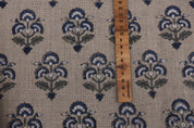 Handmade Black Olive and Charcoal Floral Block Printed Thick Linen Fabric 58" Wide for Decorative Pillows – Traffic Light