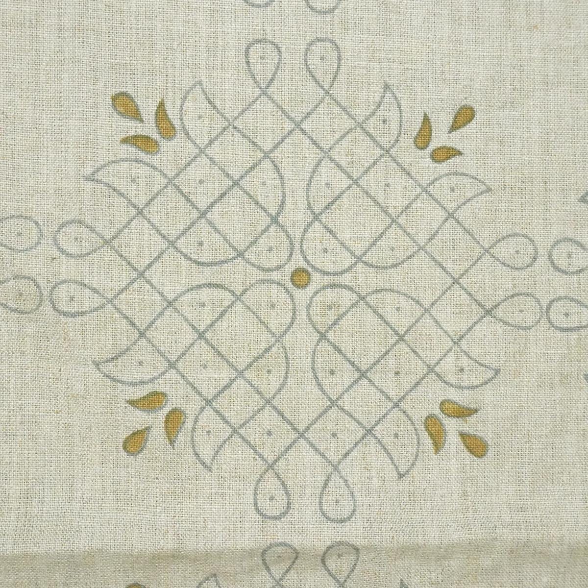 Heavyweight Linen Block Print Fabric, 58-Inch Wide, Ideal for Curtains and Upholstery Artisan Block Printed Heavy Linen in Neutral Base, Perfect for Home Decor Projects Rustic Heavy Linen Fabric with Traditional Block Prints for Drapery and Accent Pillows .