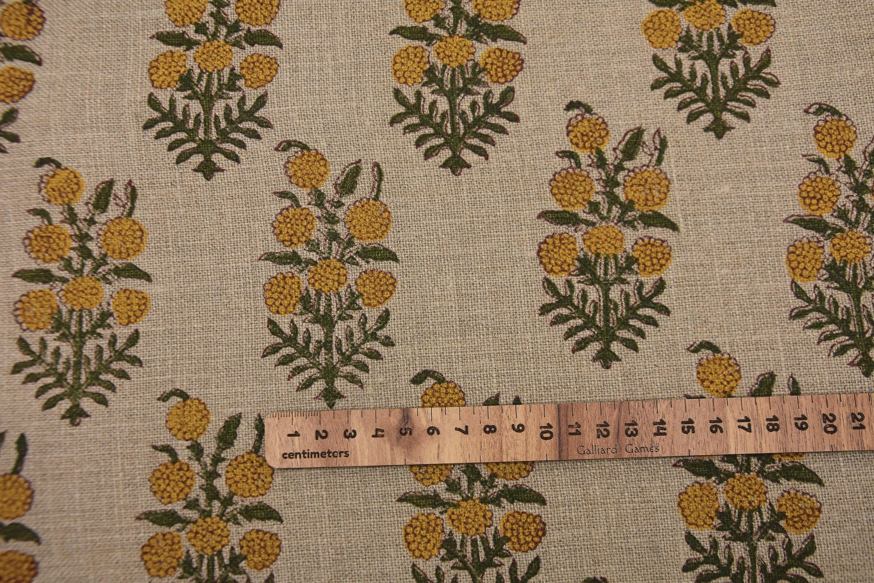 Linen Block Print Fabric 58 Inch Width Heavy Weight Linen Natural Base Color  Upholstery Handmade Art Pillow Covers Tablecloths and Runners Bedding Tote Bag Lampshades Napkins by Fabritual