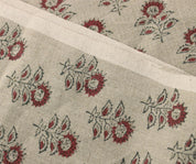 Linen Block Print Fabric 58&quot; Width Heavy Linen Natural Base Color Curtains and Drapes Upholstery Pillow Covers Tablecloths and Runners  by Fabritual