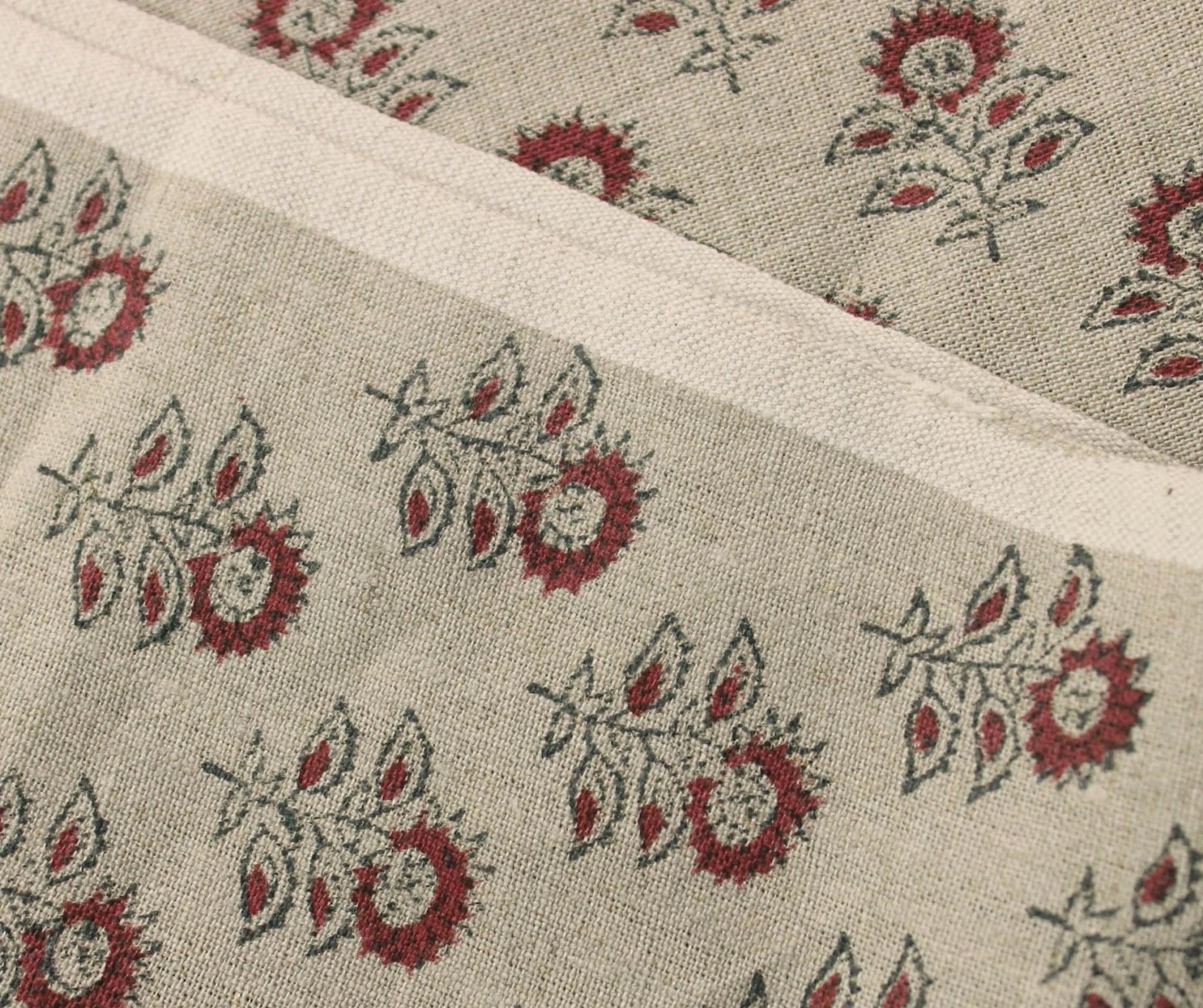 Linen Block Print Fabric 58" Width Heavy Linen Natural Base Color Curtains and Drapes Upholstery Pillow Covers Tablecloths and Runners  by Fabritual