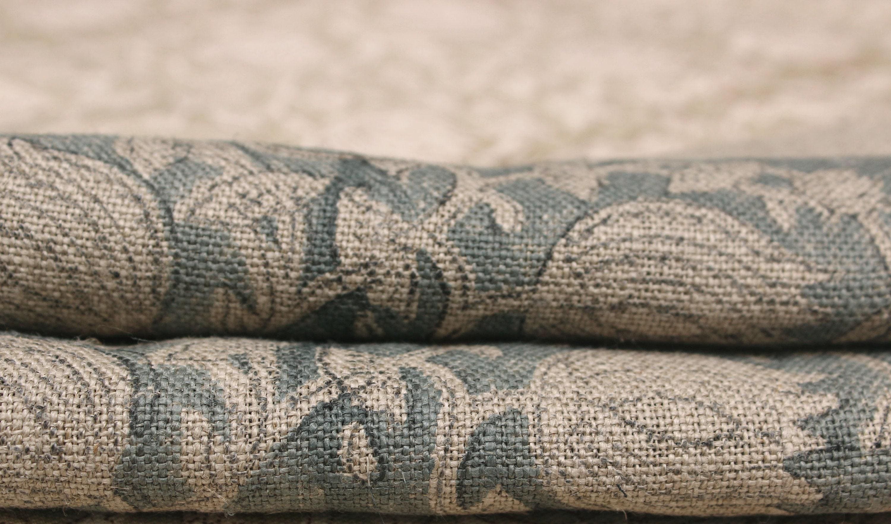 Handmade Artisan Block Printed Thick Linen Beige and Gray Floral 58" Wide Fabric For Tablecloths – Kamal Jaal