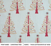 FLORAL HANDMADE COTTON BLOCK PRINT FABRIC RED CUSHION AND PILLOWCASE - CHRISTMAS TREE