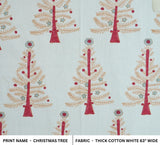 HANDMADE RED & YELLOW FLORAL THICK COTTON WHITE BLOCK PRINTED FABRIC FOR CUSHION AND PILLOWCASE - CHRISTMAS TREE