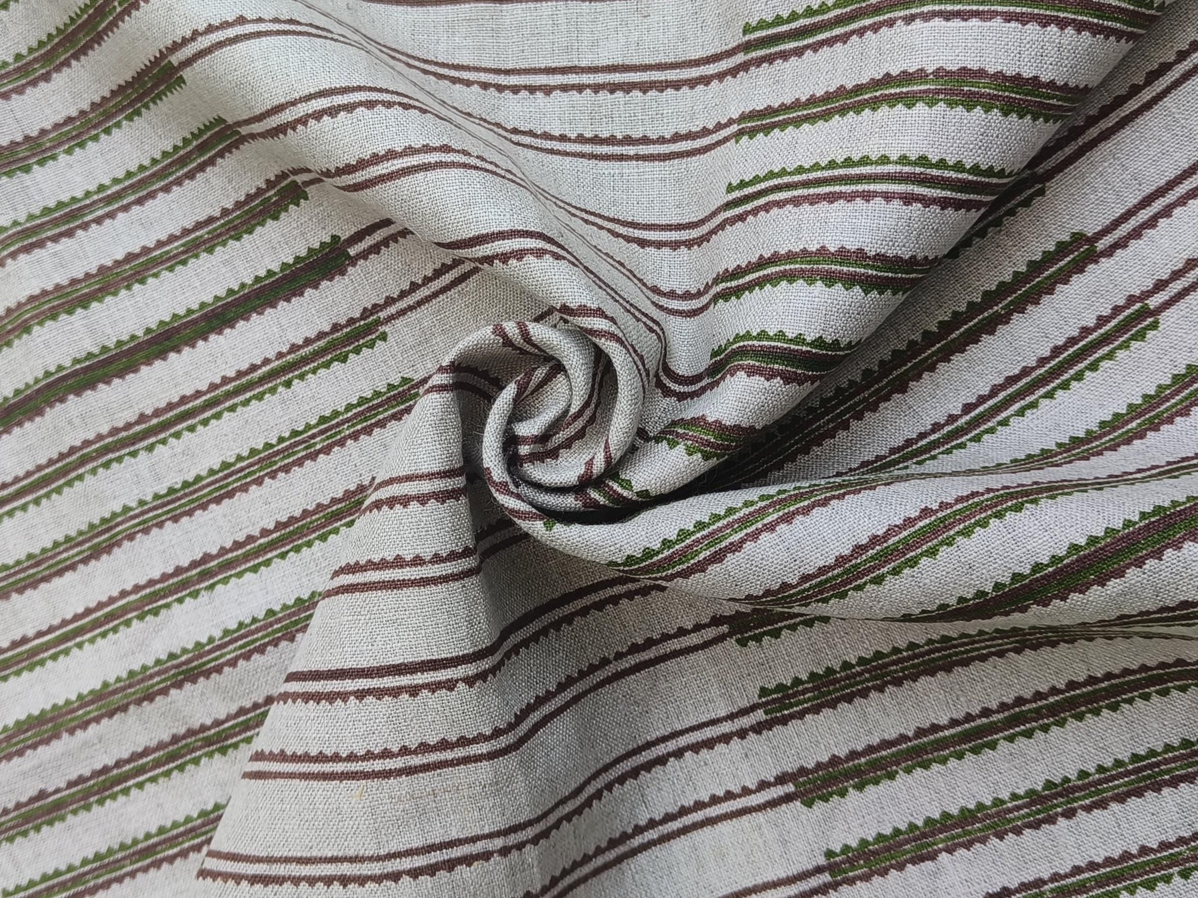 Handmade Indian Block Printed Premium Pure Linen Gray Stripe 58" Wide Handloom Fabric for Curtains – LINE