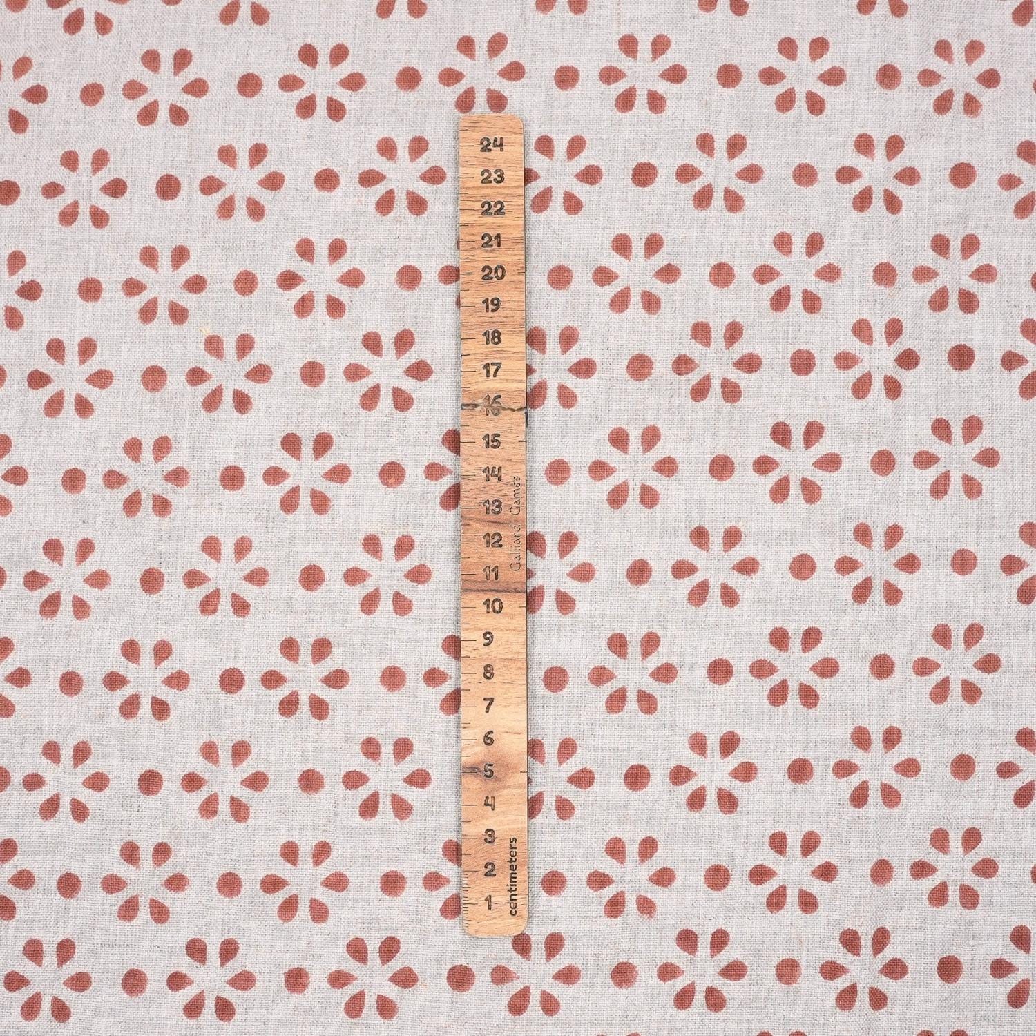 Indian Ancient Brown Champa Dot Block Print Pure Linen Fabric for Drapery and Upholsterty