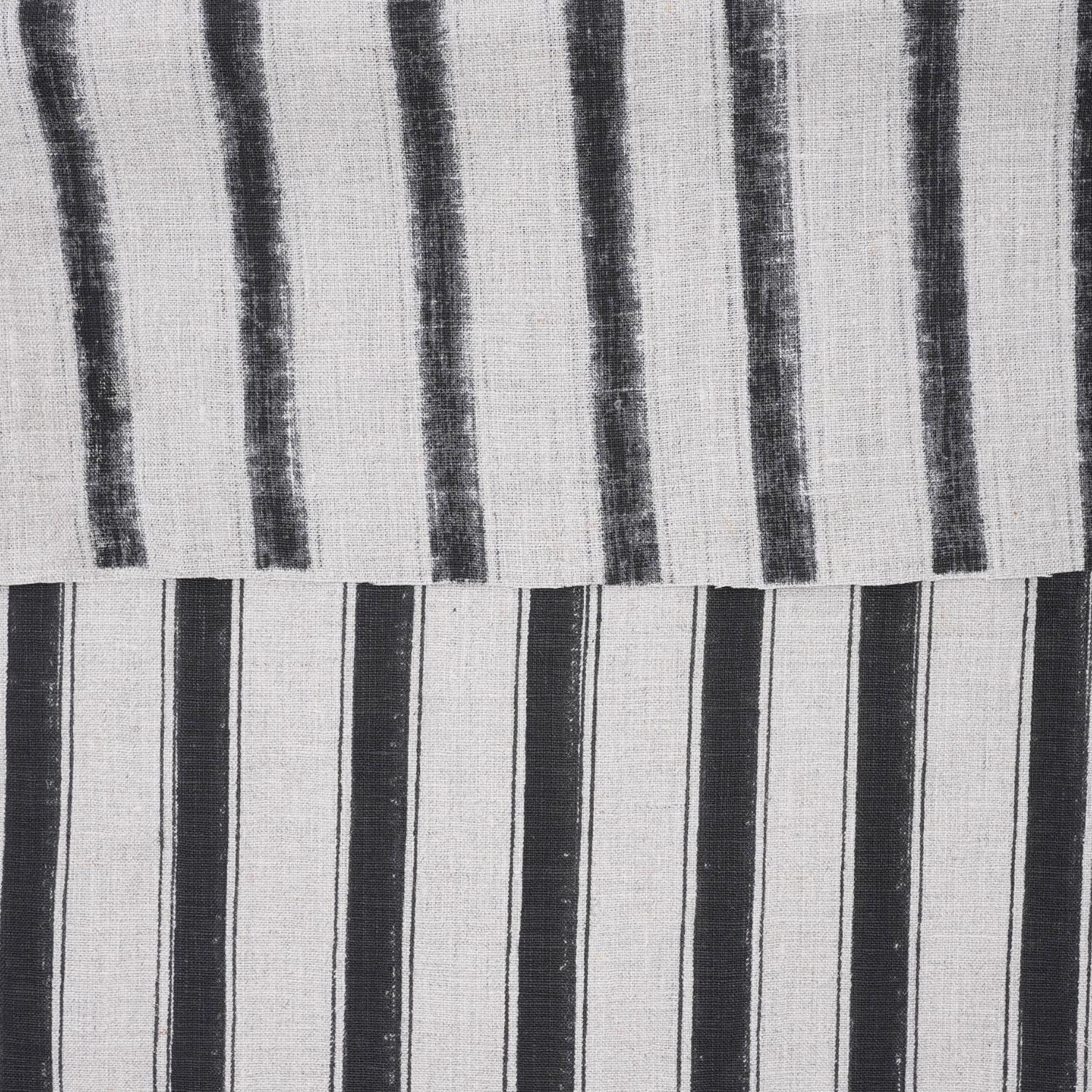 Hand Block Printed Black Stripe Pure Linen Boho Fabric for Curtains & Sofa Covers - Lekh Design