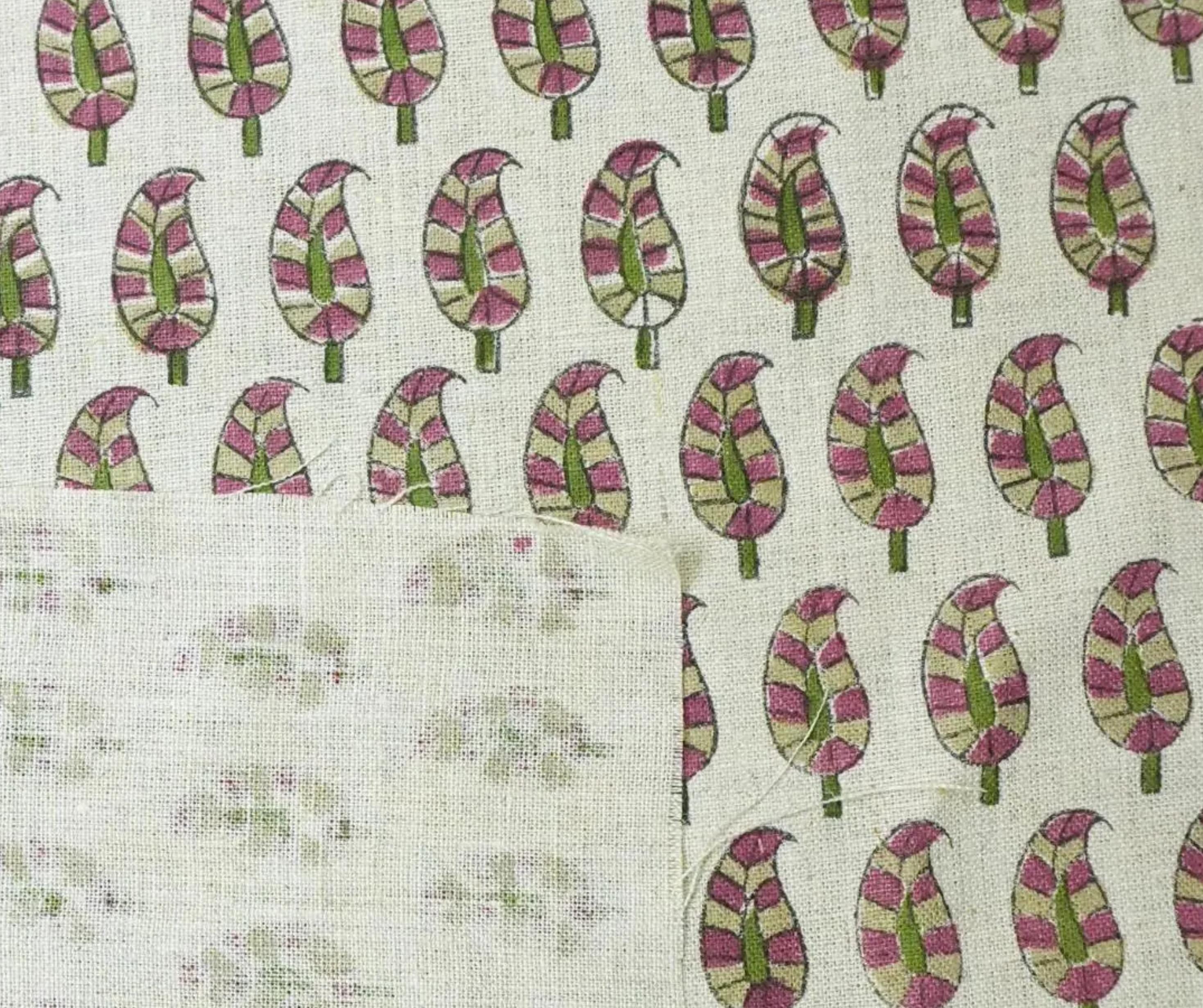 Linen Block Print Fabric 58 Inch Width Medium Weight Linen Natural Base Color Curtains and Drapes Upholstery Handmade Art Pillow Covers Tablecloths and Runners Bedding Tote Bag Lampshades Napkins by Fabritual
