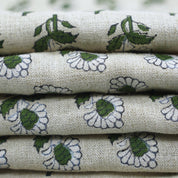 Handblock Printed Artisanal Green Floral Pue Linen Fabric for Home Decor - Ashok