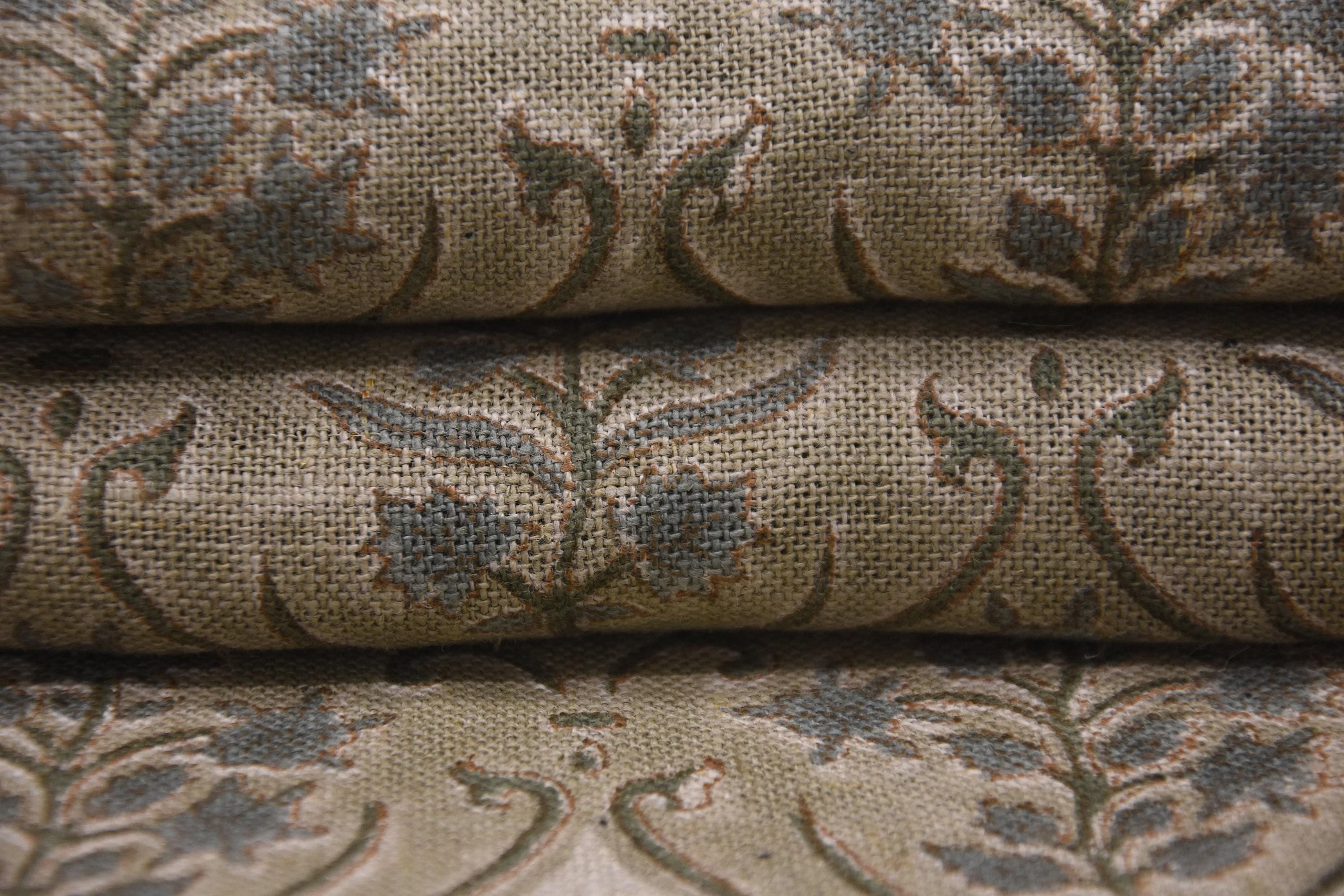 Linen Block Print Fabric 58 Inch Width Heavy Linen Natural Base Color Curtains and Drapes Upholstery Pillow Covers Tablecloths and Runners Bedding Tote Bag by Fabritual