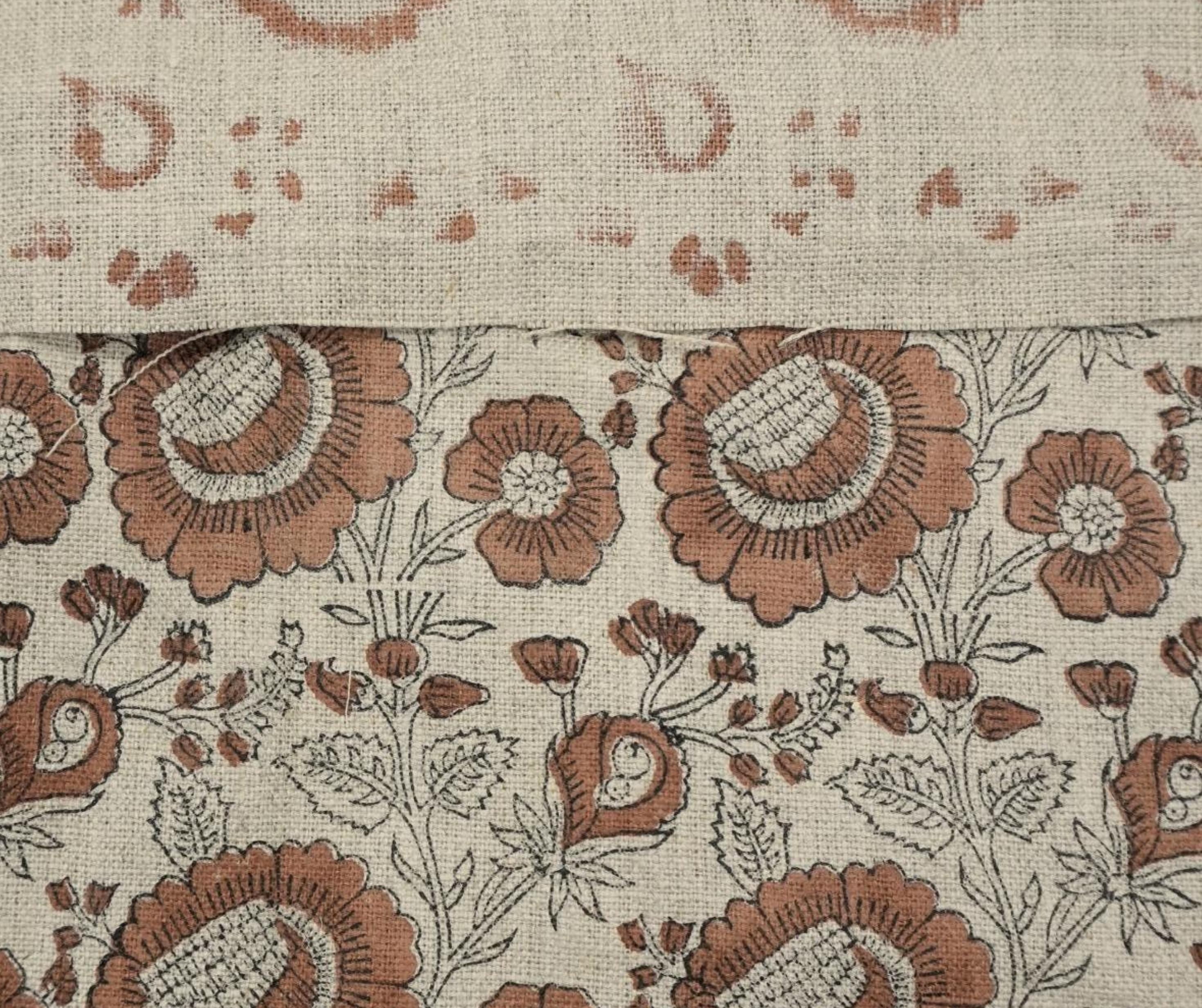 Linen Block Print Fabric 58 Inch Width Heavy Weight Linen Natural Base Color Curtains and Drapes Upholstery Handmade Art Pillow Covers Tablecloths and Runners Bedding Tote Bag Lampshades Napkins