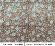 Linen Block Print Fabric 58 Inch Width Medium Weight Linen Natural Base Color Curtains and Drapes Upholstery Pillow Covers Tablecloths and Runners Bedding Tote Bag Lampshades Napkins by Fabritual
