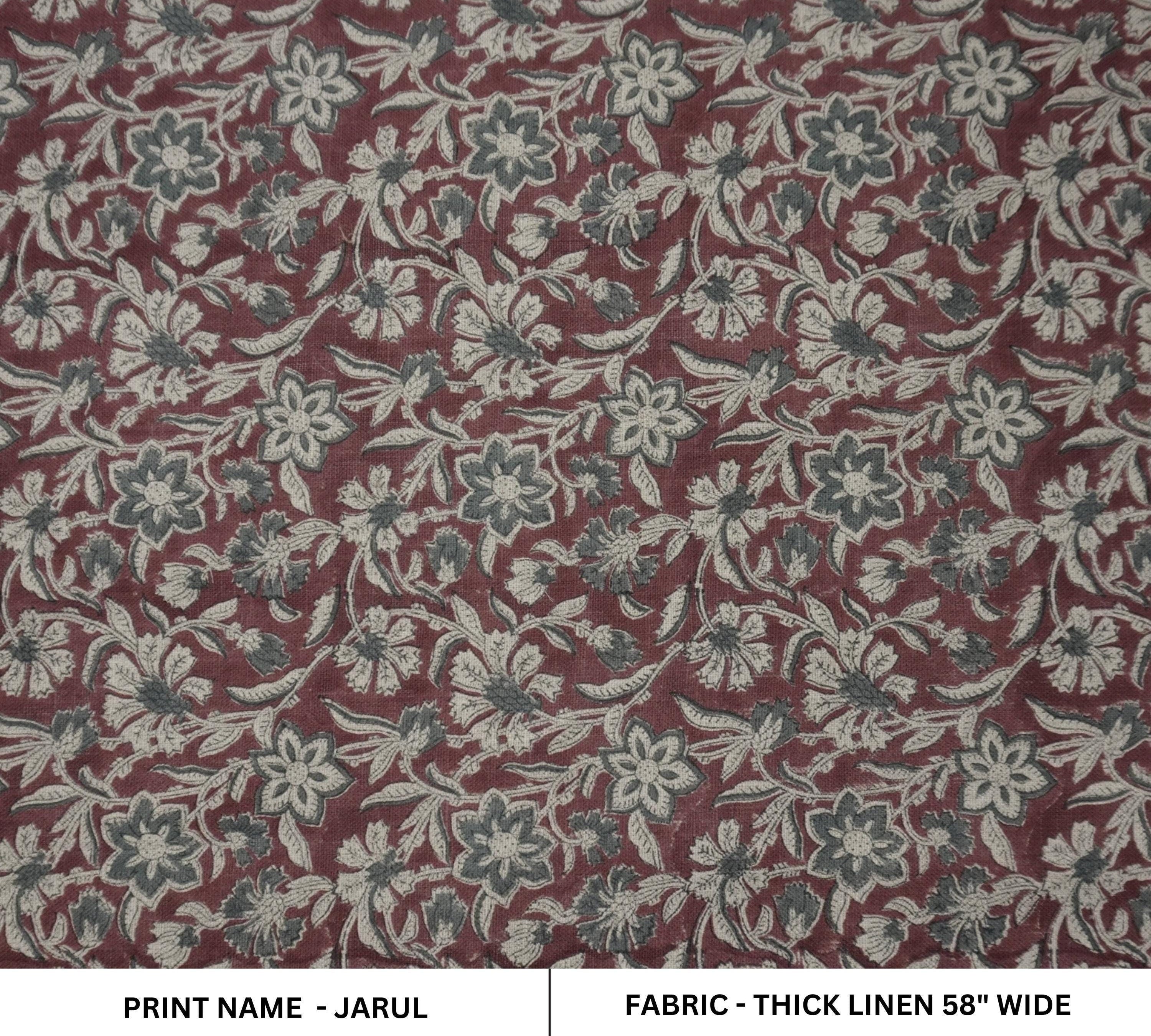 Linen Block Print Fabric 58 Inch Width Heavy Weight Linen Natural Base Color Handmade Creative Design To Make Curtains and Drapes Upholstery Pillow Covers Tablecloths and Runners Lampshades Napkins by Fabritual
