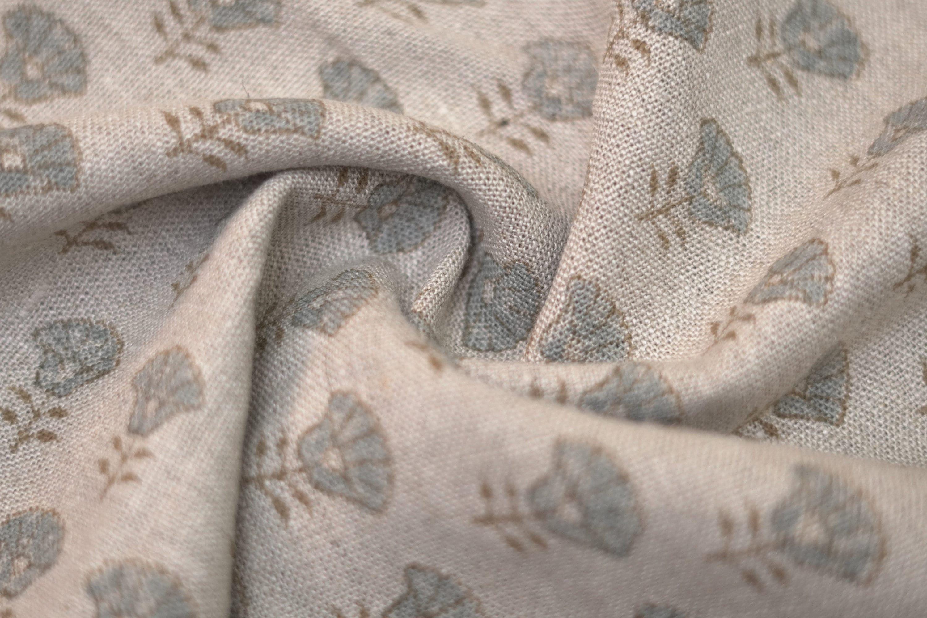 Linen Block Print Fabric 58 Inch Width Heavy Linen Natural Base Color Curtains and Drapes Upholstery Tablecloths and Runners Bedding Tote Bag by Fabritual