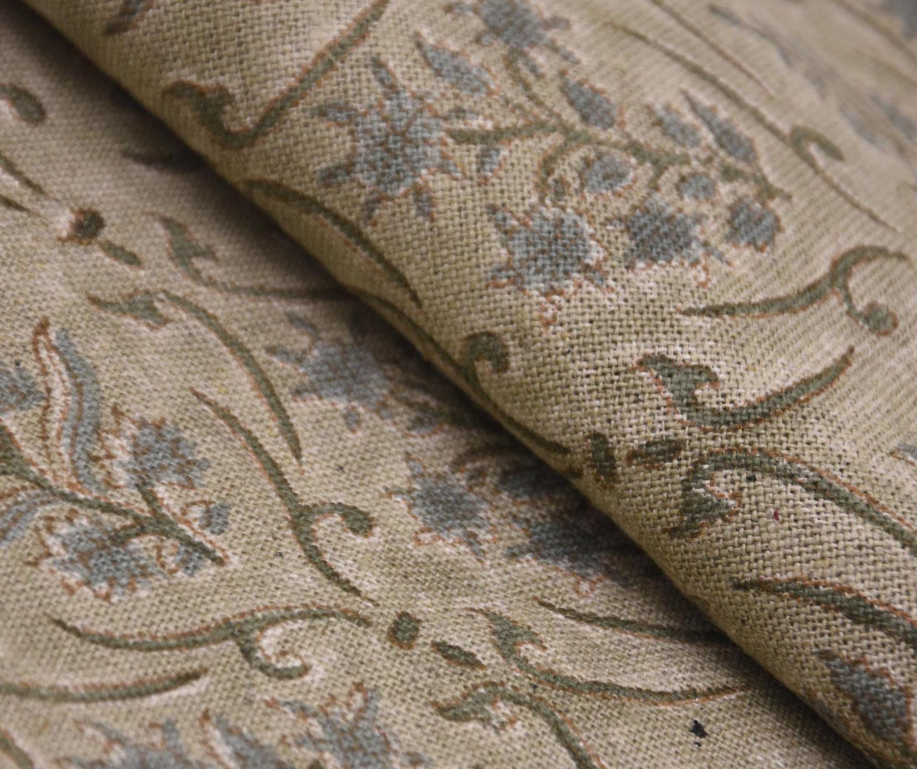 Linen Block Print Fabric 58 Inch Width Heavy Linen Natural Base Color Curtains and Drapes Upholstery Pillow Covers Tablecloths and Runners Bedding Tote Bag by Fabritual