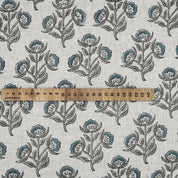 Handmade Art Viscose Linen Fabric for Roman Shade Decor with Bael Patra Print in Gray leaf