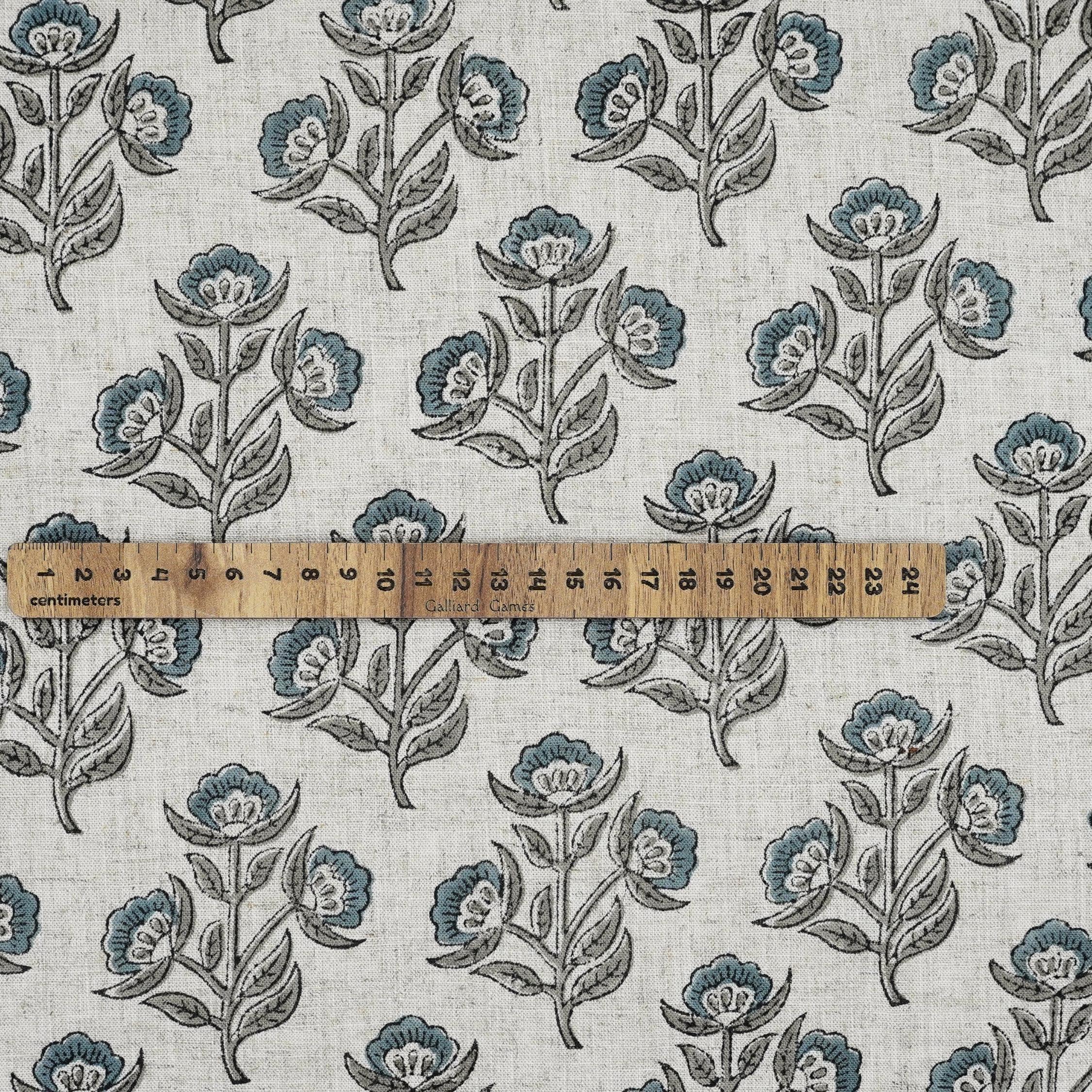 Handmade Art Viscose Linen Fabric for Roman Shade Decor with Bael Patra Print in Gray leaf