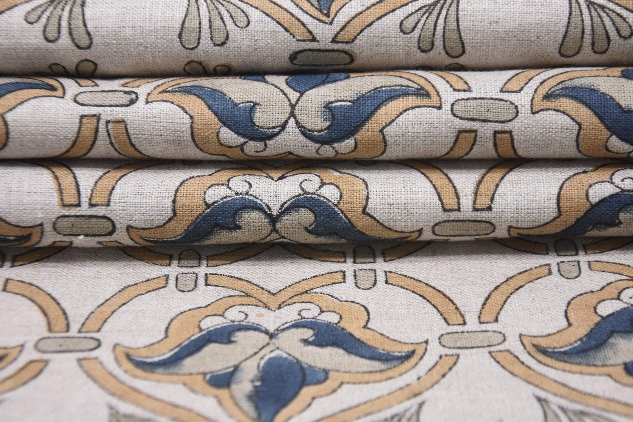 Linen Block Print Fabric 58 Inch Width Medium Weight Linen Natural Base Color Curtains and Drapes Upholstery Handmade Art Pillow Covers Tablecloths and Runners Lampshades Napkins by Fabritual