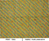 Handmade Boho Brown and Blue Floral Pure Linen Textiles Fabric for Farmhouse Decor with Taru Design