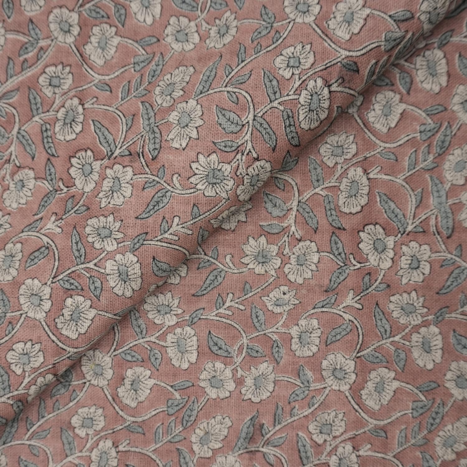 Block Printed Thick Linen 58" Wide Handmade Copper Rose Floral Indian Decorative Fabric for Drapery – HARIDWAR