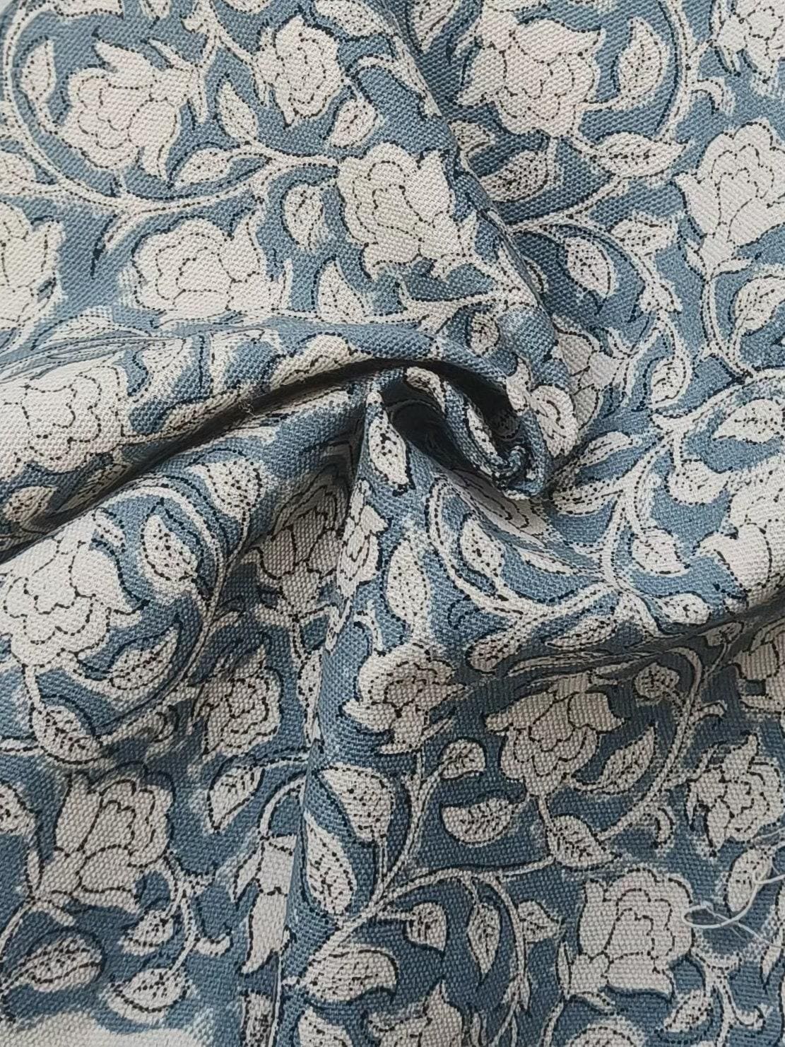 Linen Block Print Fabric Duck Canvas 50 Inch Width Medium Weight Linen Beige Base Color Curtains and Drapes Upholstery Handmade Art Tablecloths and Runners Bedding Tote Bag Lampshades Napkins by Fabritual