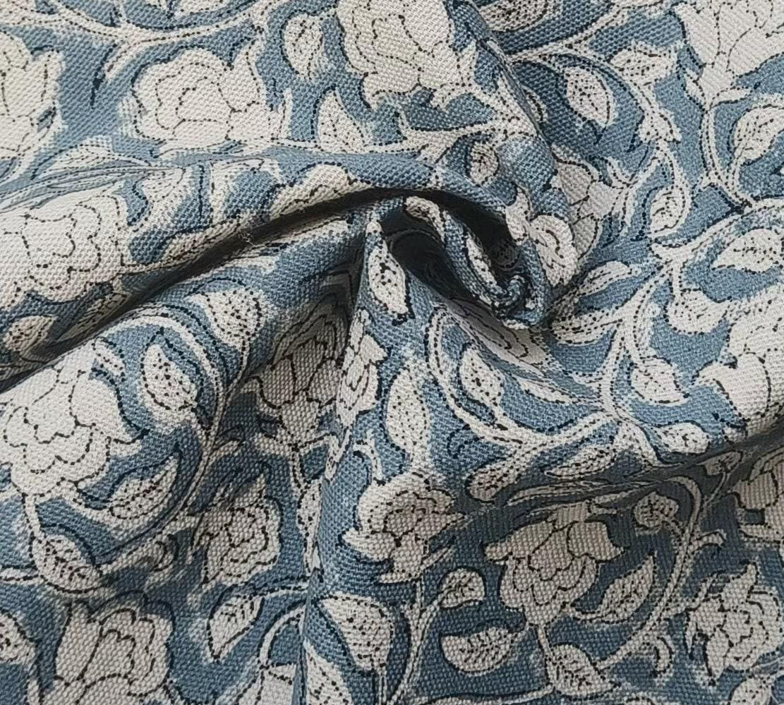Linen Block Print Fabric Duck Canvas 50 Inch Width Medium Weight Linen Beige Base Color Curtains and Drapes Upholstery Handmade Art Tablecloths and Runners Bedding Tote Bag Lampshades Napkins by Fabritual