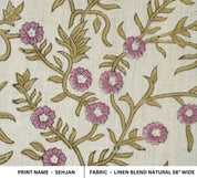 Block Printed Purple and Pastel Brown Floral Linen Blend Natural Fabric for Farmhouse Decor - SEHJAN