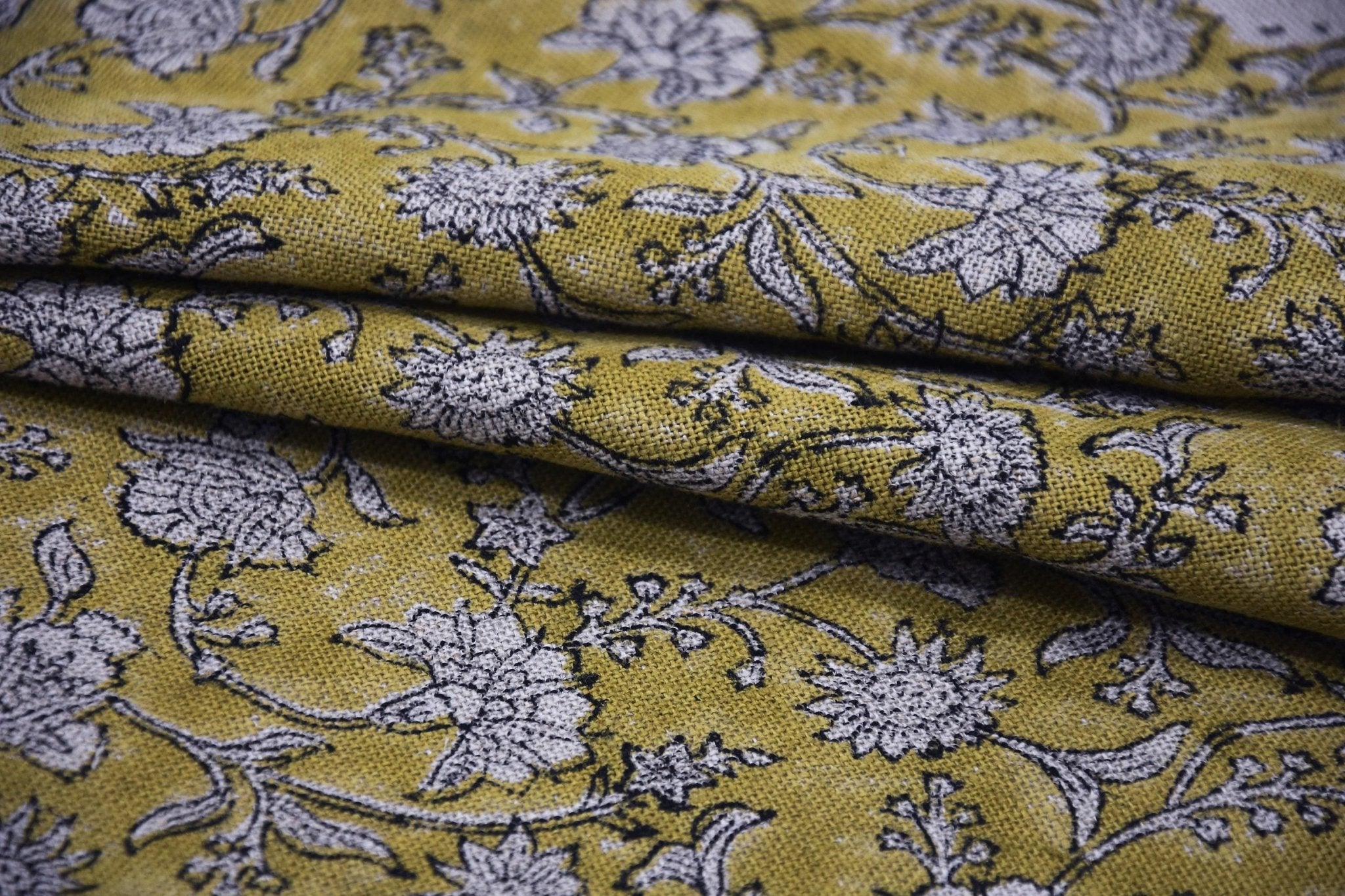 Linen Block Print Fabric 58 Inch Width Heavy Weight Linen Natural Base Color Curtains and Drapes Upholstery Handmade Art Pillow Covers Tablecloths and Runners Bedding Tote Bag Lampshades Napkins by Fabritual