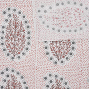 Indian Ancient Block Print Window Curtain Fabric on Natural Linen with Brown and Gray Floral - Vatika Design